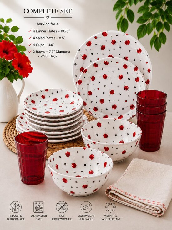 DAPOTO Other - DAPOTO Playing Card Cherry Melamine Dinnerware Set 14 Piece Camping Dishes